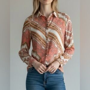 Beautiful white Pink and Orange Patterned Top
